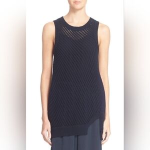 NWT VINCE Diagonal Mesh Cotton Tunic Sweater Tank, coastal Blue S